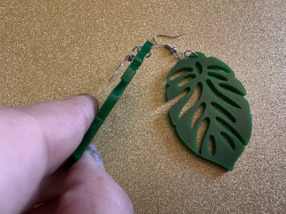 Leaf Earrings: Laser Cut Acrylic Leaves, House Plant, Monstera, Lush Green Earrings, Tropical Plants, Palm Tree, Best Gifts for Her/Him/Them