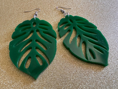 Leaf Earrings: Laser Cut Acrylic Leaves, House Plant, Monstera, Lush Green Earrings, Tropical Plants, Palm Tree, Best Gifts for Her/Him/Them