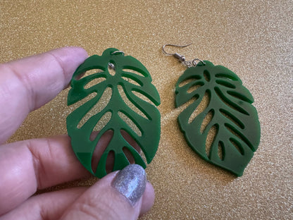 Leaf Earrings: Laser Cut Acrylic Leaves, House Plant, Monstera, Lush Green Earrings, Tropical Plants, Palm Tree, Best Gifts for Her/Him/Them
