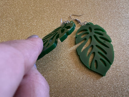Leaf Earrings: Laser Cut Acrylic Leaves, House Plant, Monstera, Lush Green Earrings, Tropical Plants, Palm Tree, Best Gifts for Her/Him/Them