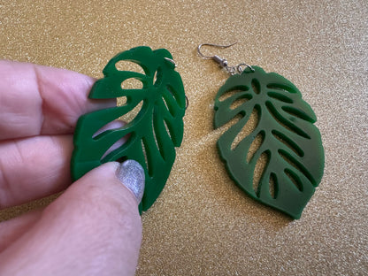 Leaf Earrings: Laser Cut Acrylic Leaves, House Plant, Monstera, Lush Green Earrings, Tropical Plants, Palm Tree, Best Gifts for Her/Him/Them