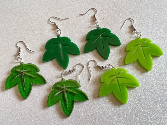 Leaf Earrings: Laser Cut Acrylic Leaves, Tropical, Green Earrings, Plants, Gifts for Her/Him/Them