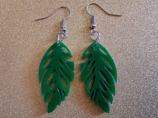 Leaf Earrings: Laser Cut Acrylic Leaves, Tropical, Green Earrings, Plants, Gifts for Her/Him/Them