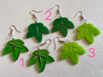 Leaf Earrings: Laser Cut Acrylic Leaves, Tropical, Green Earrings, Plants, Gifts for Her/Him/Them