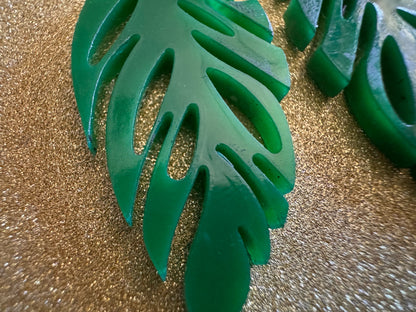 Leaf Earrings: Laser Cut Acrylic Leaves, Tropical, Green Earrings, Plants, Gifts for Her/Him/Them