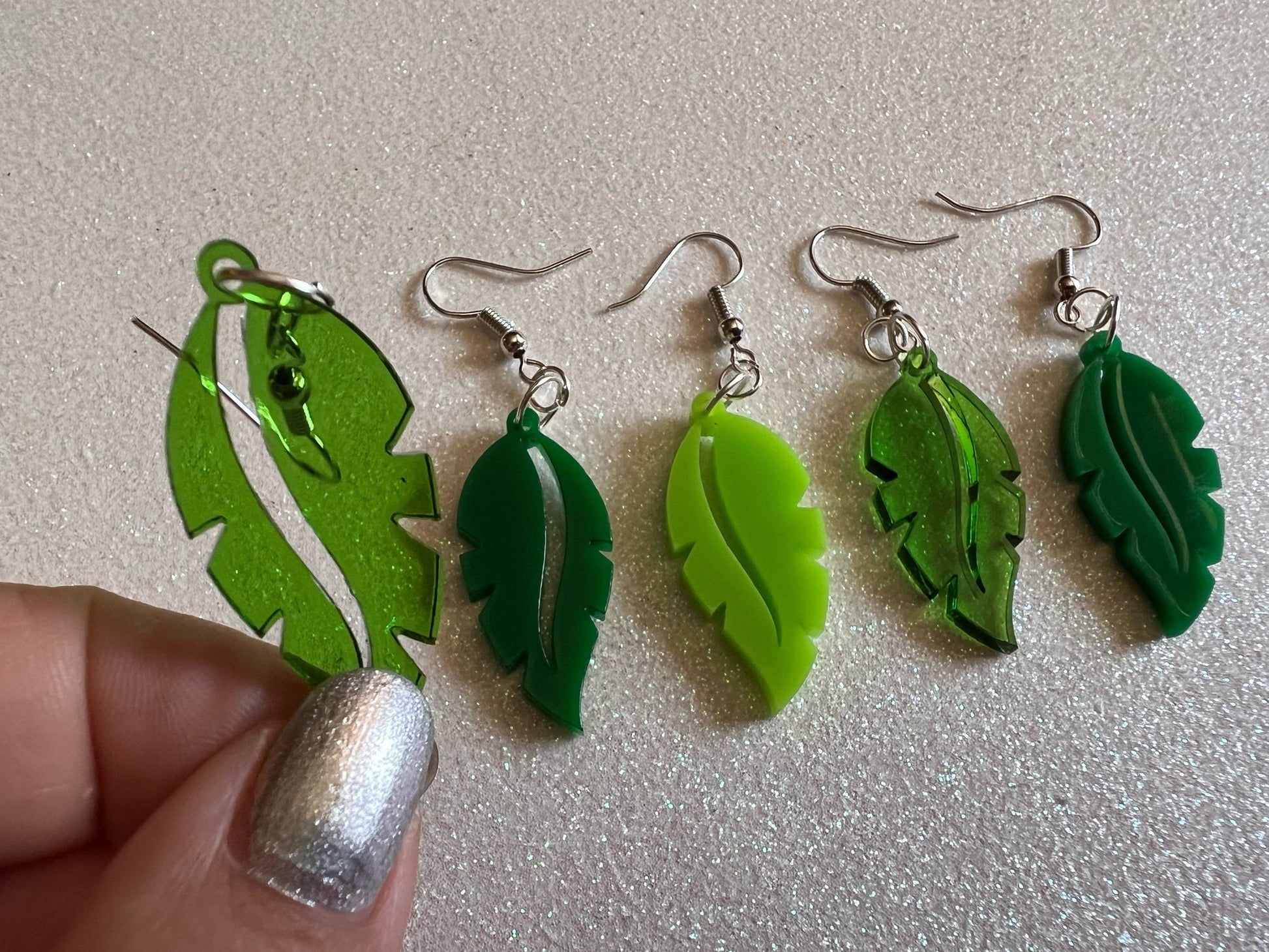Leaf Earrings: Laser Cut Acrylic Leaves, Tropical, Green Earrings, Plants, Gifts for Her/Him/Them