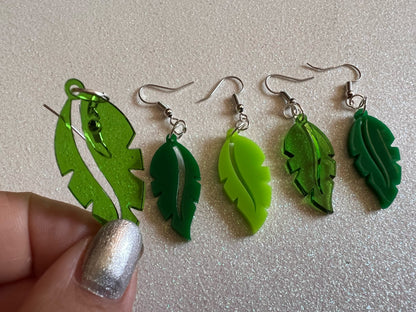 Leaf Earrings: Laser Cut Acrylic Leaves, Tropical, Green Earrings, Plants, Gifts for Her/Him/Them