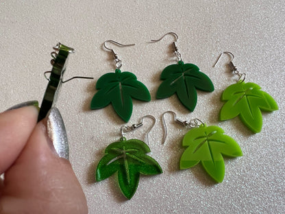 Leaf Earrings: Laser Cut Acrylic Leaves, Tropical, Green Earrings, Plants, Gifts for Her/Him/Them
