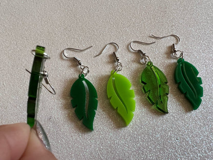 Leaf Earrings: Laser Cut Acrylic Leaves, Tropical, Green Earrings, Plants, Gifts for Her/Him/Them