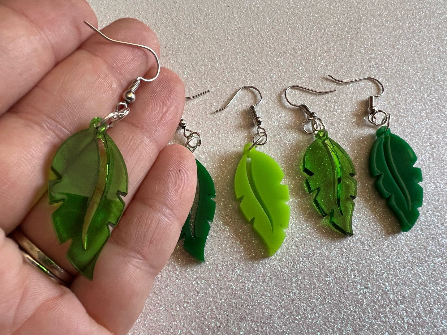 Leaf Earrings: Laser Cut Acrylic Leaves, Tropical, Green Earrings, Plants, Gifts for Her/Him/Them