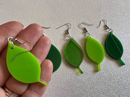 Leaf Earrings: Laser Cut Acrylic Leaves, Tropical, Green Earrings, Plants, Gifts for Her/Him/Them