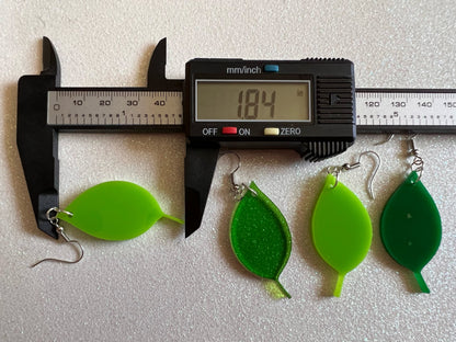 Leaf Earrings: Laser Cut Acrylic Leaves, Tropical, Green Earrings, Plants, Gifts for Her/Him/Them