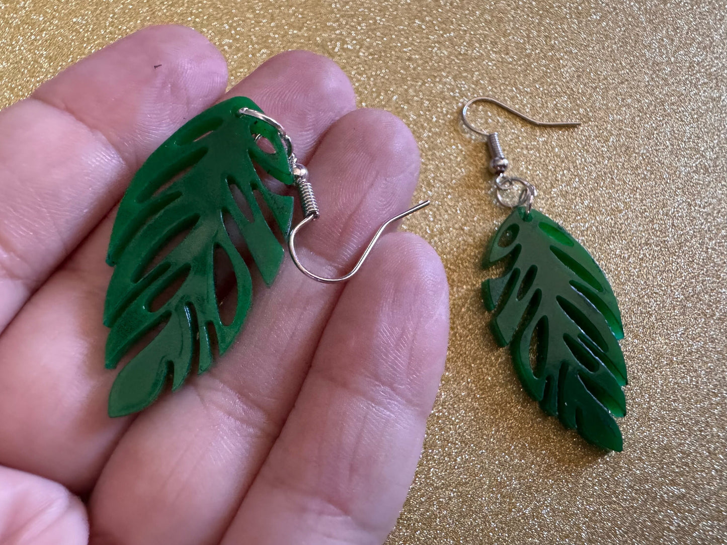 Leaf Earrings: Laser Cut Acrylic Leaves, Tropical, Green Earrings, Plants, Gifts for Her/Him/Them