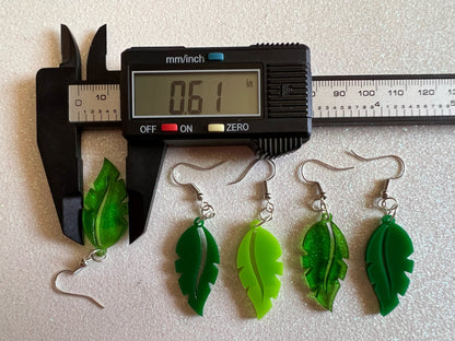 Leaf Earrings: Laser Cut Acrylic Leaves, Tropical, Green Earrings, Plants, Gifts for Her/Him/Them