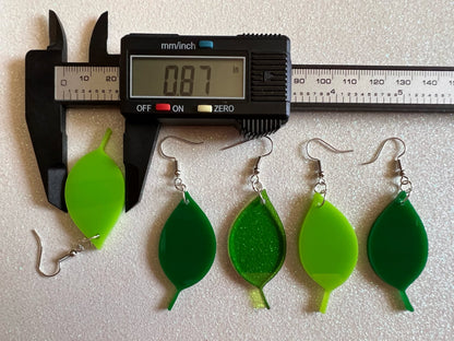 Leaf Earrings: Laser Cut Acrylic Leaves, Tropical, Green Earrings, Plants, Gifts for Her/Him/Them