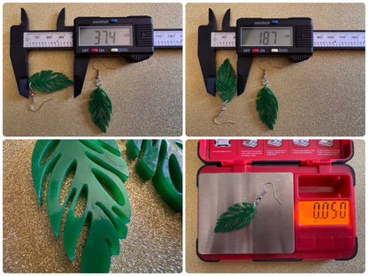 Leaf Earrings: Laser Cut Acrylic Leaves, Tropical, Green Earrings, Plants, Gifts for Her/Him/Them