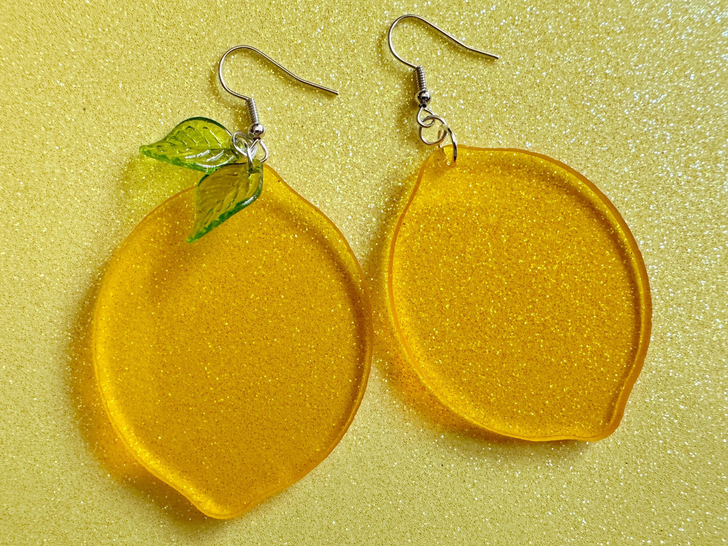 Lemon Earrings: Laser Cut Acrylic Lemons with Green Leaves, Lemonade, Fruit, Citrus, Food Earrings, Best Gifts for Her/Him/Them