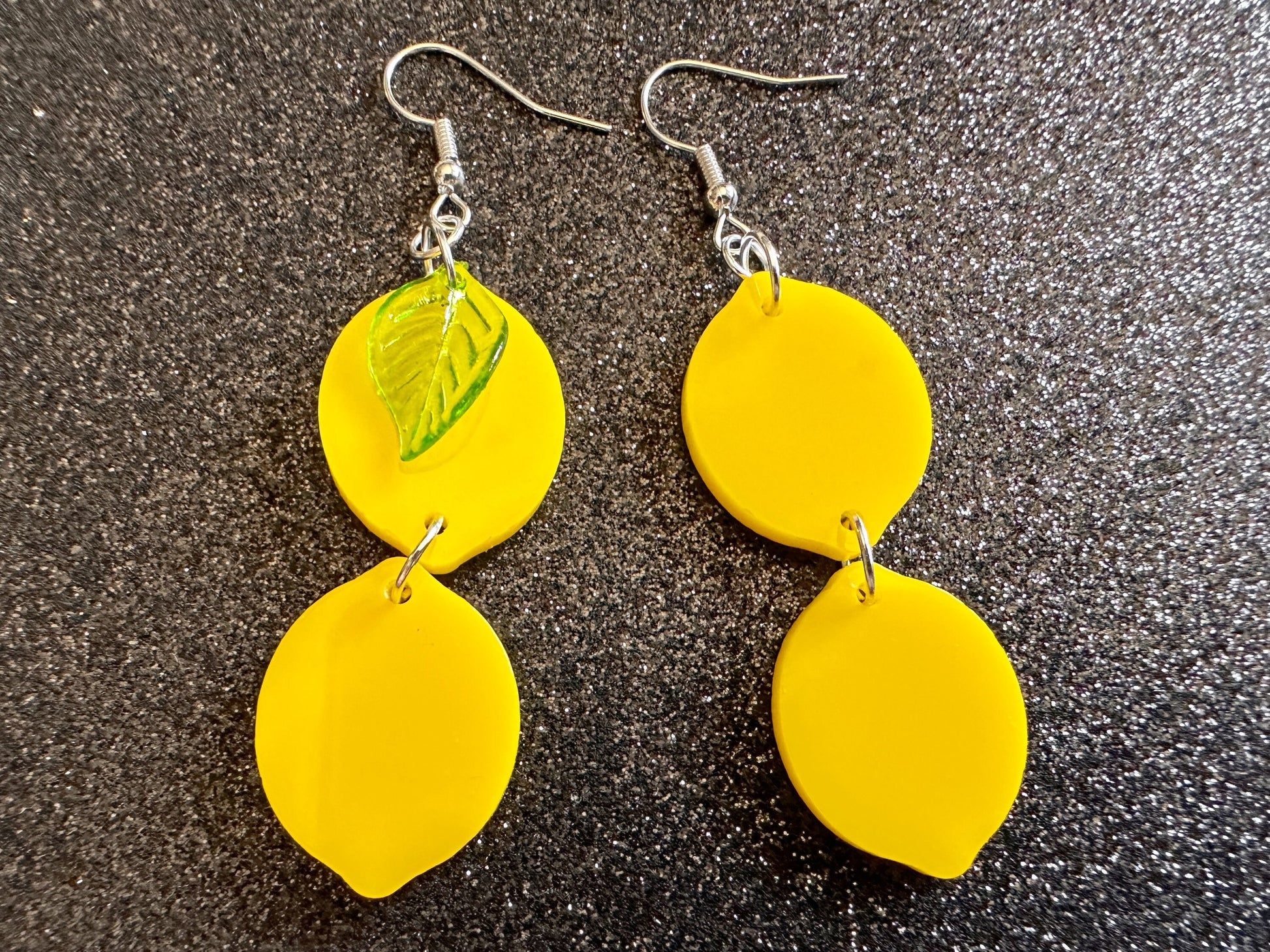 Lemon Earrings: Laser Cut Acrylic Lemons with Green Leaves, Lemonade, Fruit, Citrus, Food Earrings, Best Gifts for Her/Him/Them