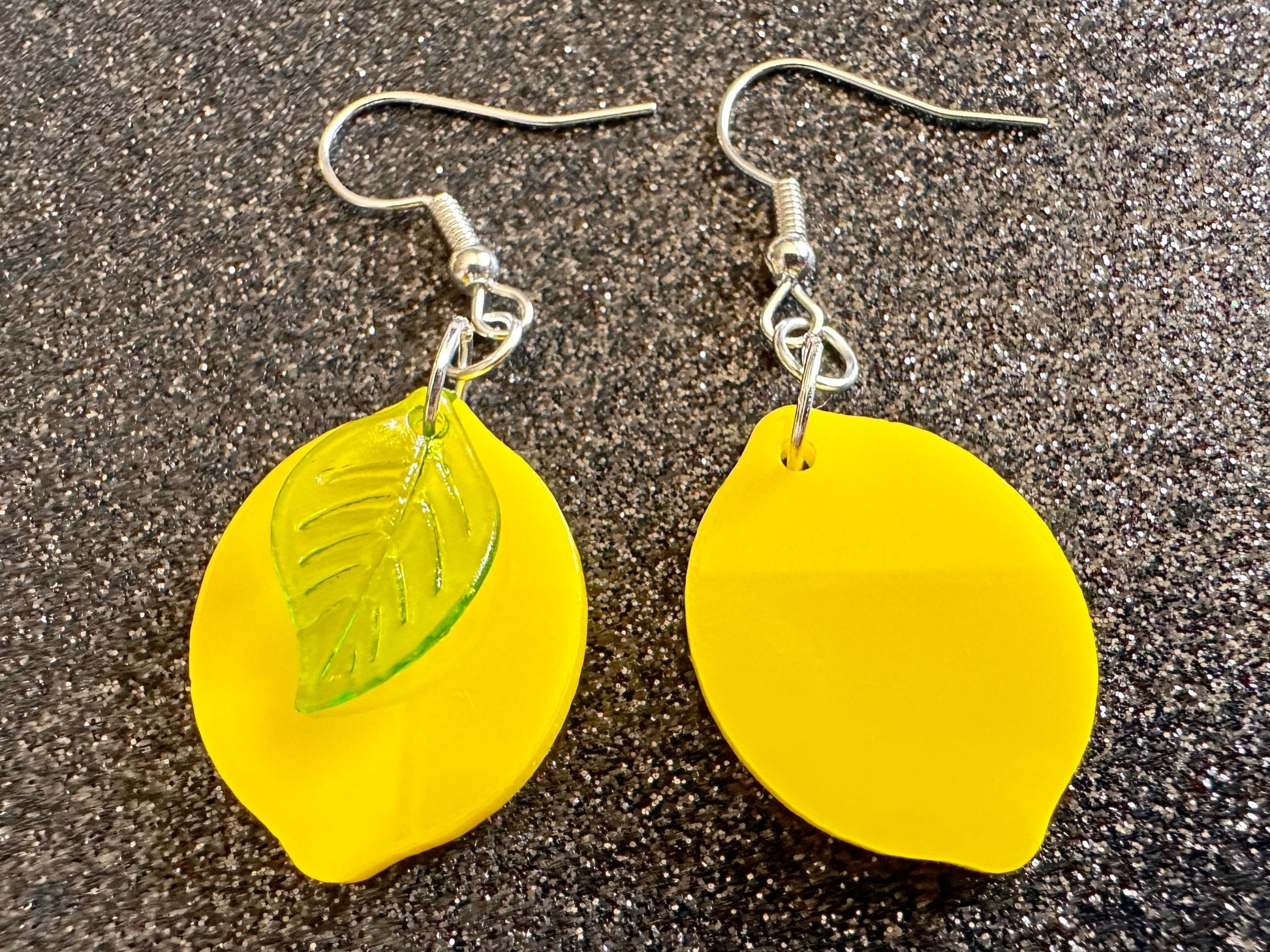 Lemon Earrings: Laser Cut Acrylic Lemons with Green Leaves, Lemonade, Fruit, Citrus, Food Earrings, Best Gifts for Her/Him/Them