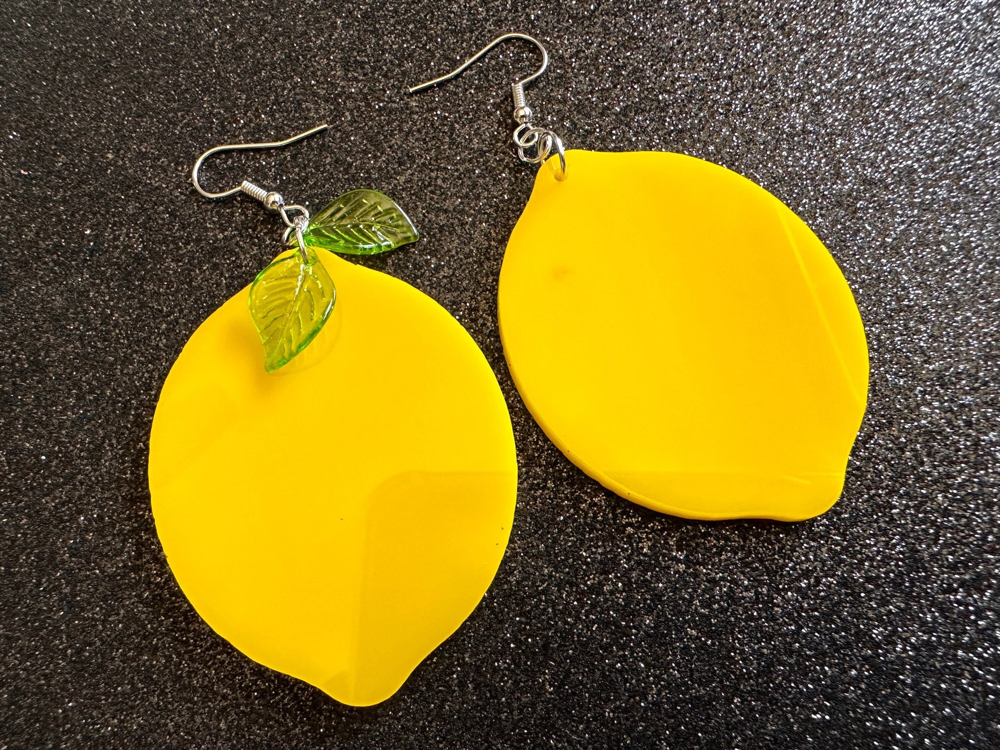 Lemon Earrings: Laser Cut Acrylic Lemons with Green Leaves, Lemonade, Fruit, Citrus, Food Earrings, Best Gifts for Her/Him/Them