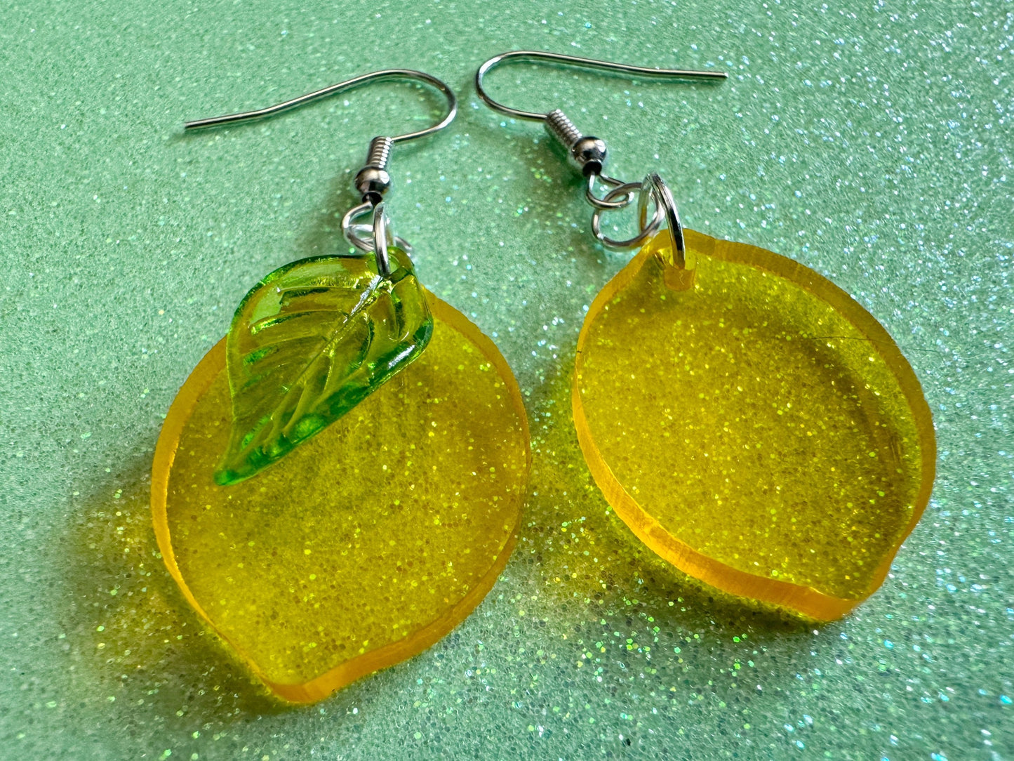 Lemon Earrings: Laser Cut Acrylic Lemons with Green Leaves, Lemonade, Fruit, Citrus, Food Earrings, Best Gifts for Her/Him/Them