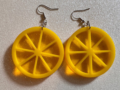Lemon Earrings: Laser Cut Acrylic Lemons with Green Leaves, Lemonade, Fruit, Citrus, Food Earrings, Best Gifts for Her/Him/Them