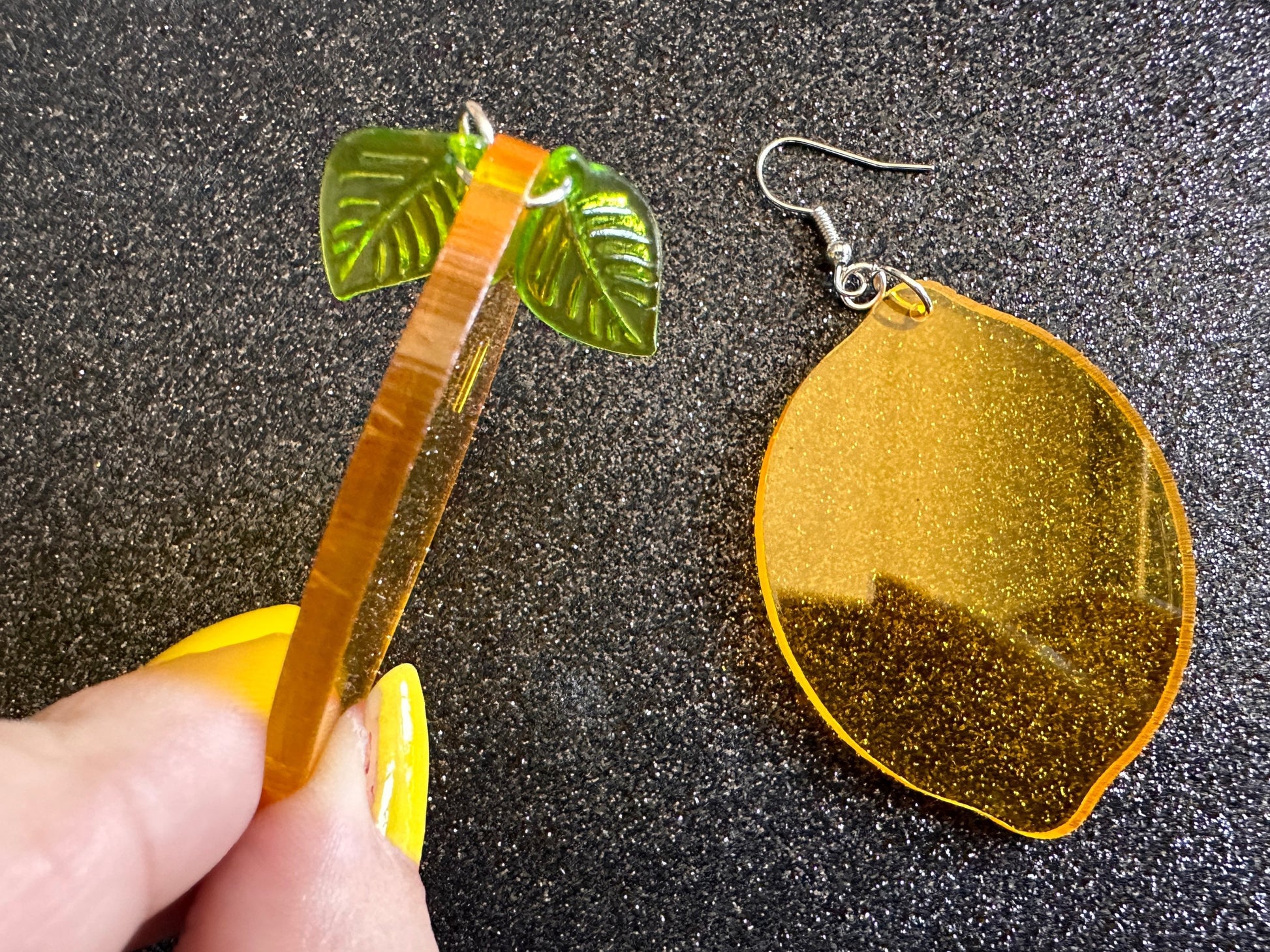 Lemon Earrings: Laser Cut Acrylic Lemons with Green Leaves, Lemonade, Fruit, Citrus, Food Earrings, Best Gifts for Her/Him/Them