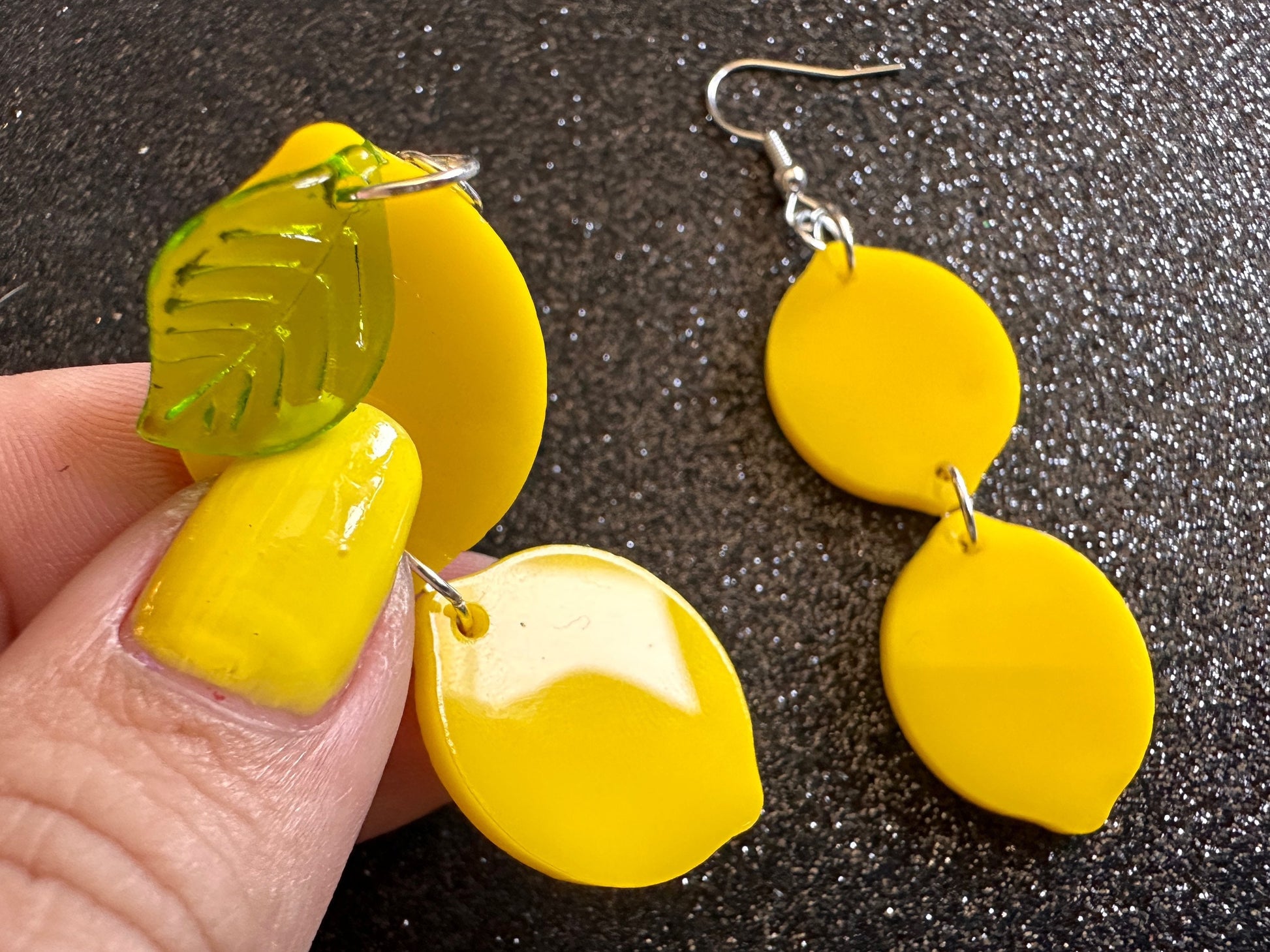 Lemon Earrings: Laser Cut Acrylic Lemons with Green Leaves, Lemonade, Fruit, Citrus, Food Earrings, Best Gifts for Her/Him/Them