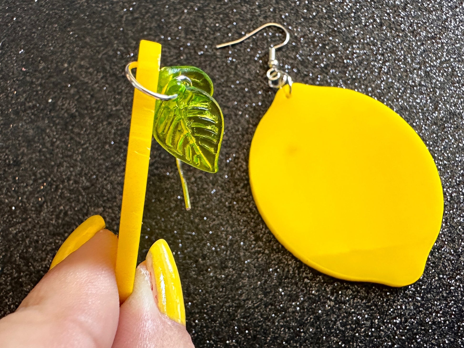Lemon Earrings: Laser Cut Acrylic Lemons with Green Leaves, Lemonade, Fruit, Citrus, Food Earrings, Best Gifts for Her/Him/Them