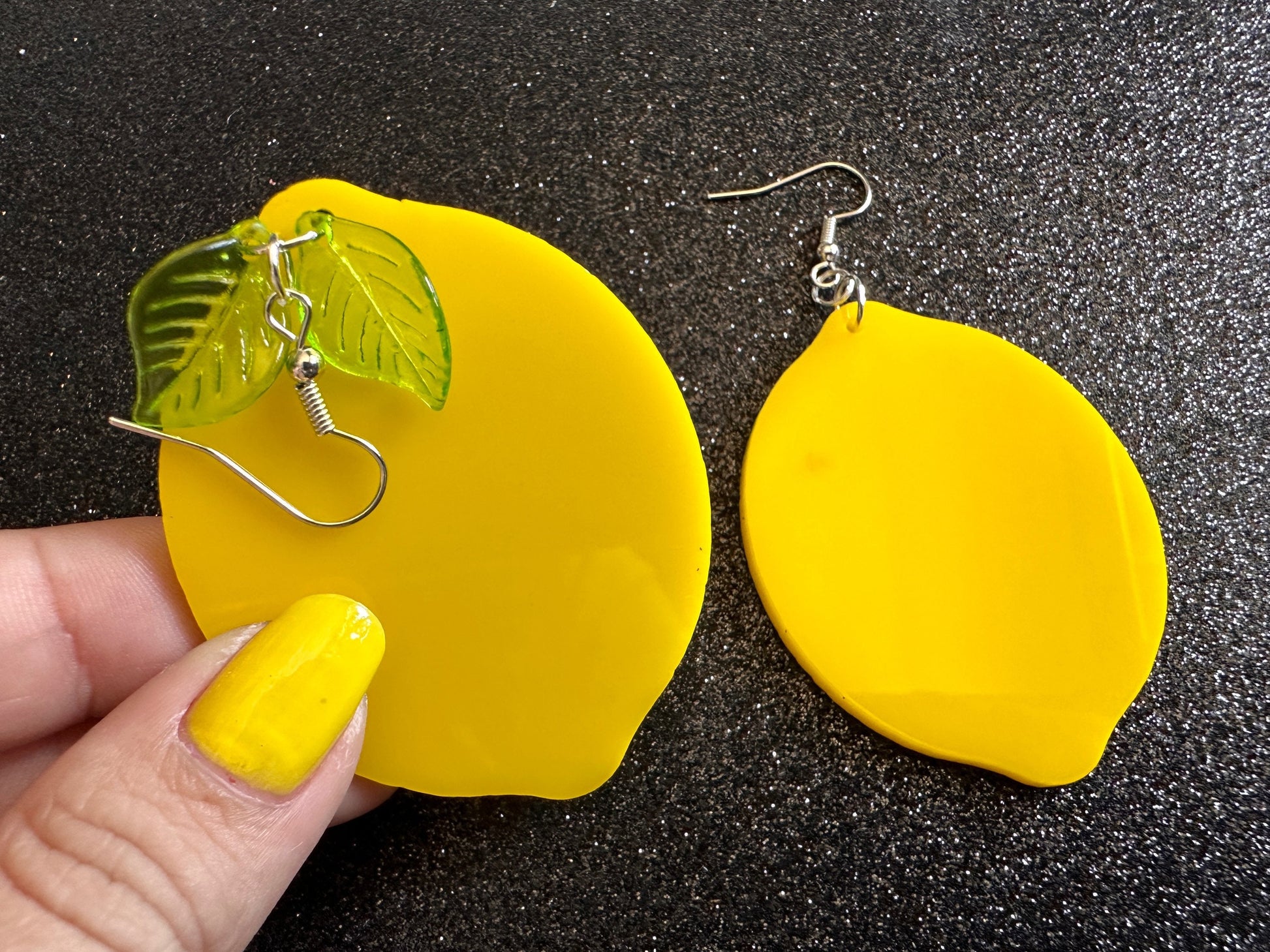Lemon Earrings: Laser Cut Acrylic Lemons with Green Leaves, Lemonade, Fruit, Citrus, Food Earrings, Best Gifts for Her/Him/Them