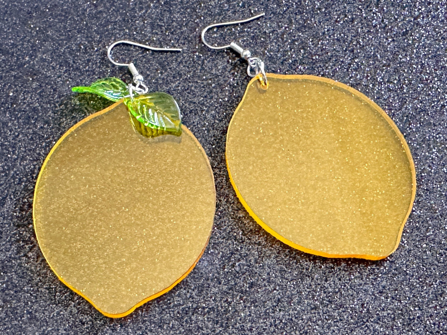 Lemon Earrings: Laser Cut Acrylic Lemons with Green Leaves, Lemonade, Fruit, Citrus, Food Earrings, Best Gifts for Her/Him/Them