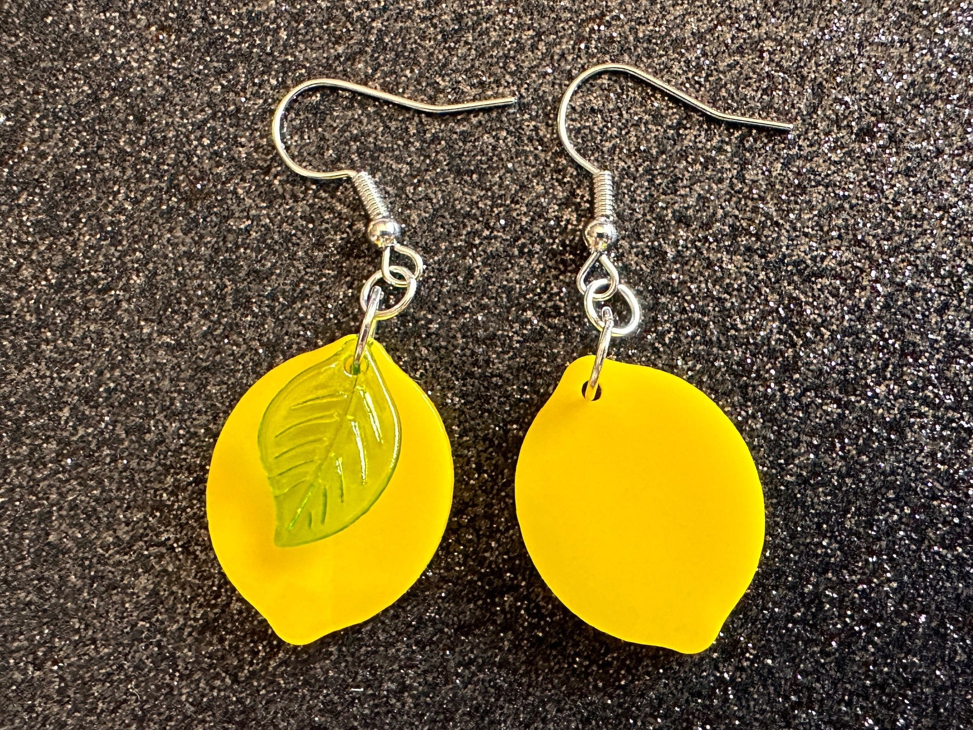 Lemon Earrings: Laser Cut Acrylic Lemons with Green Leaves, Lemonade, Fruit, Citrus, Food Earrings, Best Gifts for Her/Him/Them