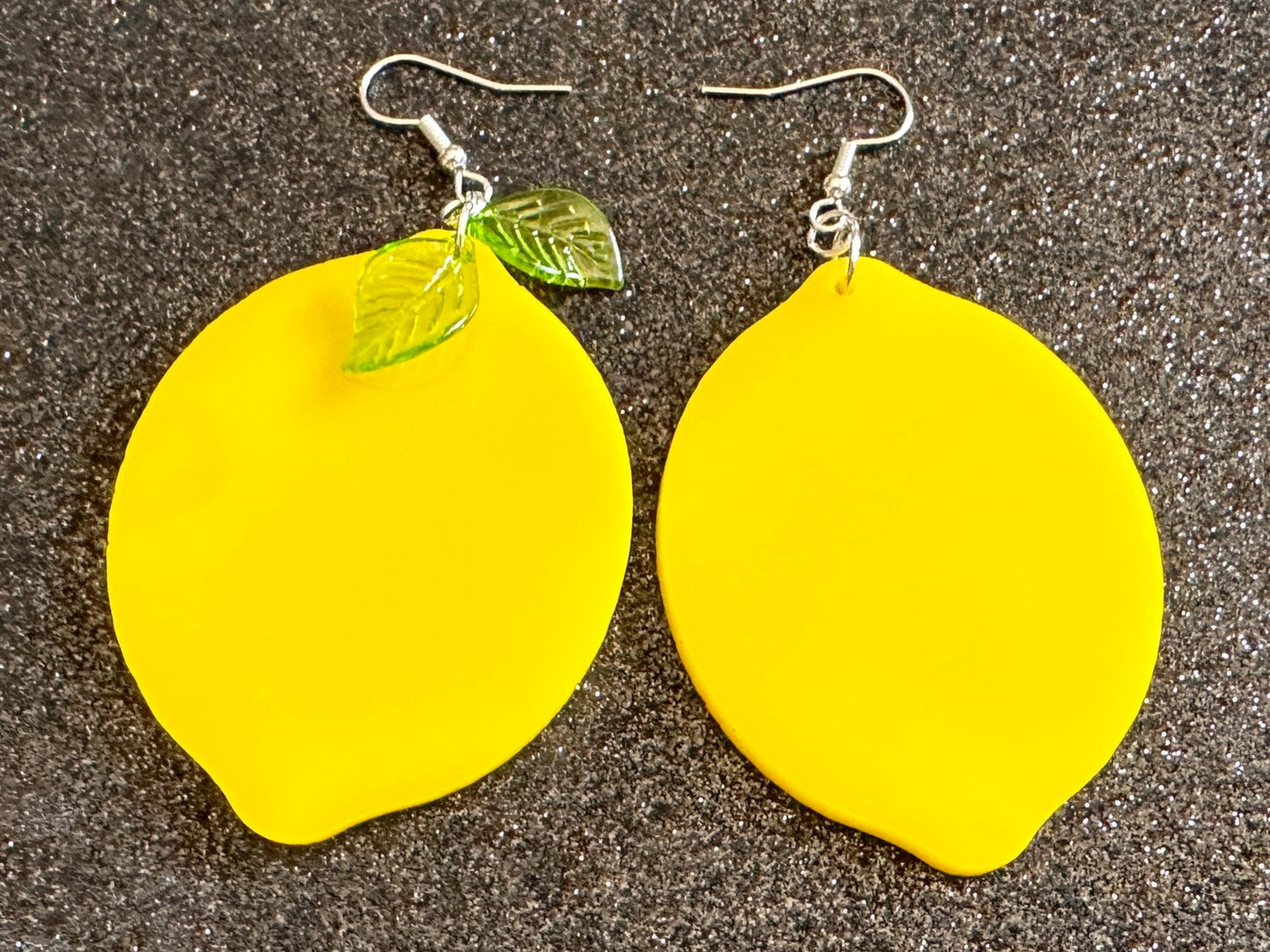 Lemon Earrings: Laser Cut Acrylic Lemons with Green Leaves, Lemonade, Fruit, Citrus, Food Earrings, Best Gifts for Her/Him/Them