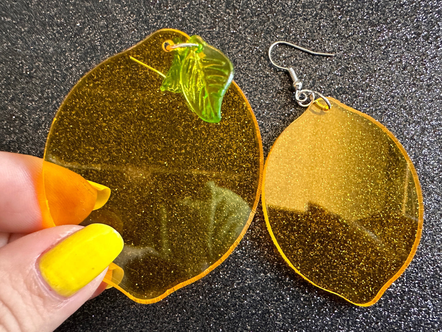 Lemon Earrings: Laser Cut Acrylic Lemons with Green Leaves, Lemonade, Fruit, Citrus, Food Earrings, Best Gifts for Her/Him/Them