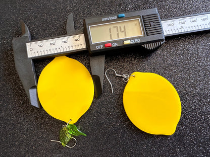 Lemon Earrings: Laser Cut Acrylic Lemons with Green Leaves, Lemonade, Fruit, Citrus, Food Earrings, Best Gifts for Her/Him/Them