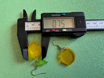 Lemon Earrings: Laser Cut Acrylic Lemons with Green Leaves, Lemonade, Fruit, Citrus, Food Earrings, Best Gifts for Her/Him/Them