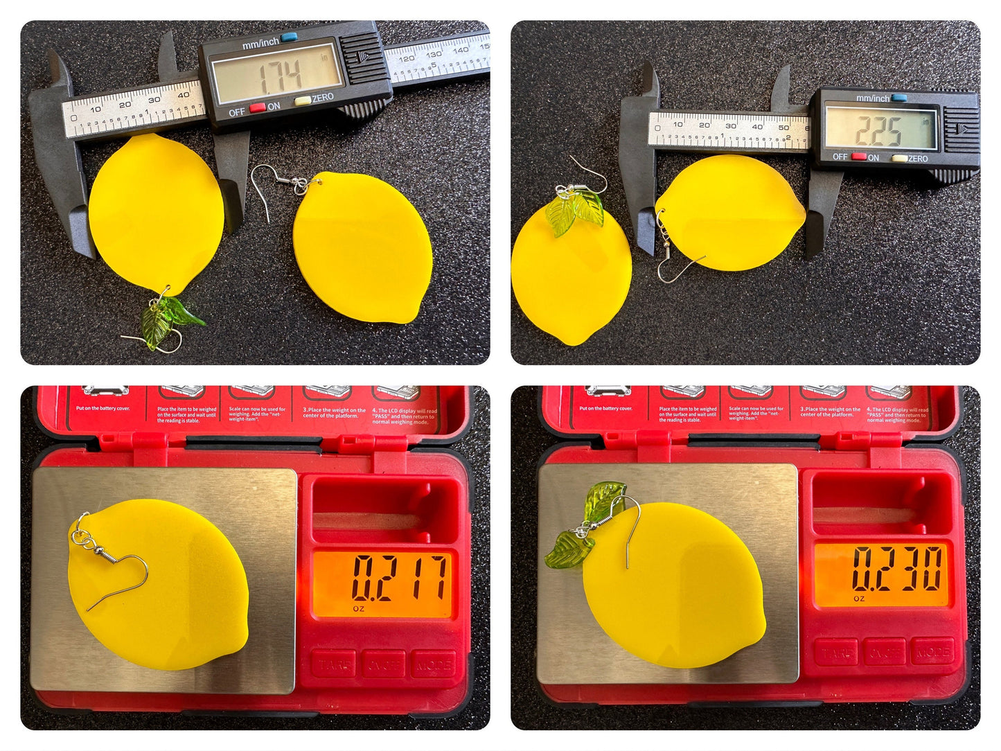 Lemon Earrings: Laser Cut Acrylic Lemons with Green Leaves, Lemonade, Fruit, Citrus, Food Earrings, Best Gifts for Her/Him/Them