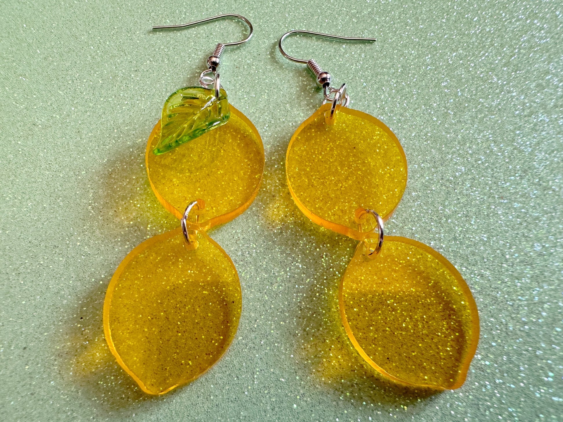 Lemon Earrings: Laser Cut Acrylic Lemons with Green Leaves, Lemonade, Fruit, Citrus, Food Earrings, Gifts for Her/Him/Them