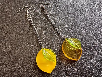 Lemon Earrings: Laser Cut Acrylic Lemons with Green Leaves, Lemonade, Fruit, Citrus, Food Earrings, Gifts for Her/Him/Them