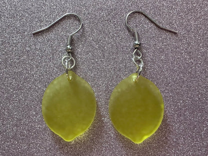 Lemon Earrings: Laser Cut Acrylic Lemons with Green Leaves, Lemonade, Fruit, Citrus, Food Earrings, Gifts for Her/Him/Them