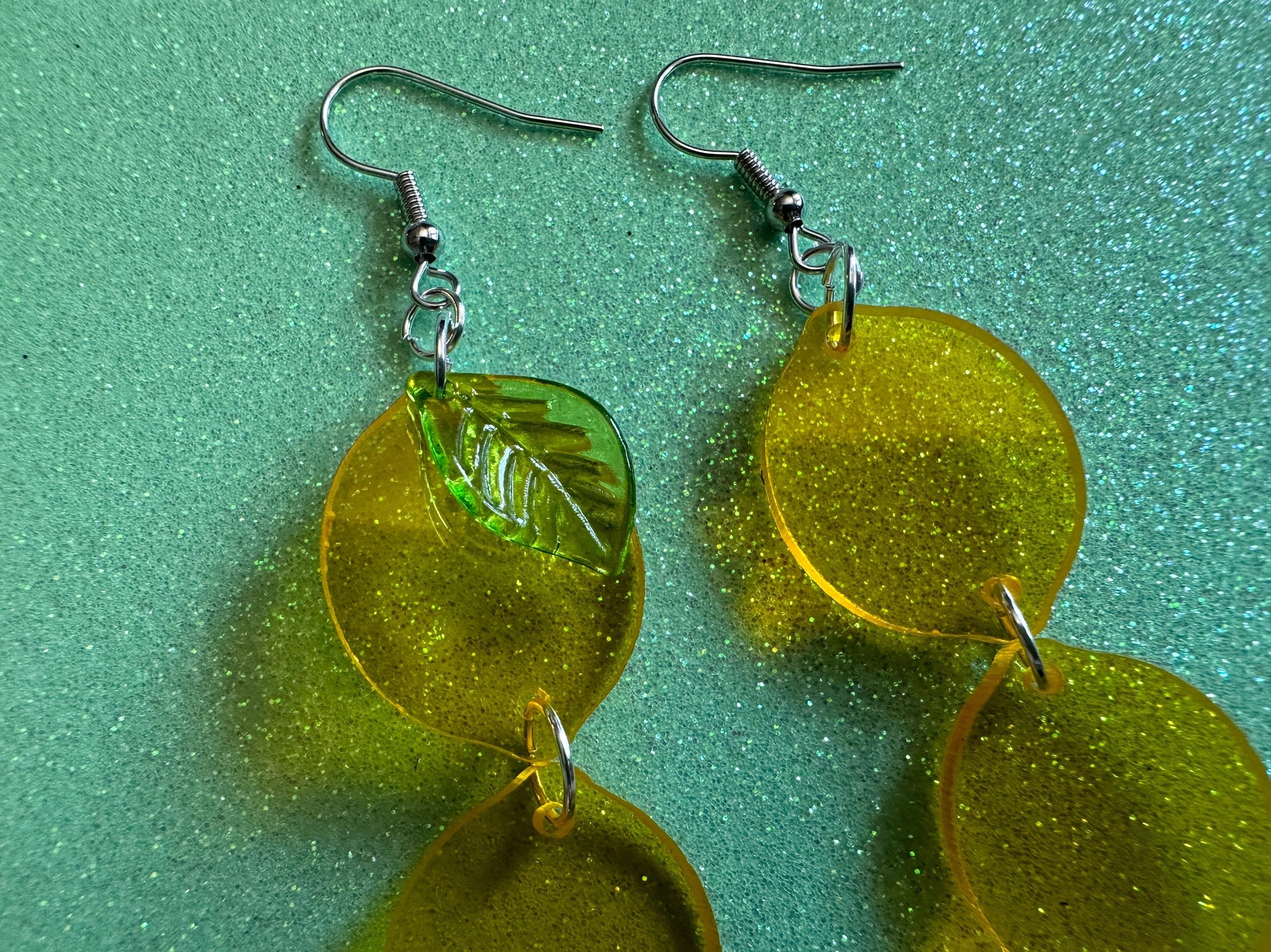Lemon Earrings: Laser Cut Acrylic Lemons with Green Leaves, Lemonade, Fruit, Citrus, Food Earrings, Gifts for Her/Him/Them