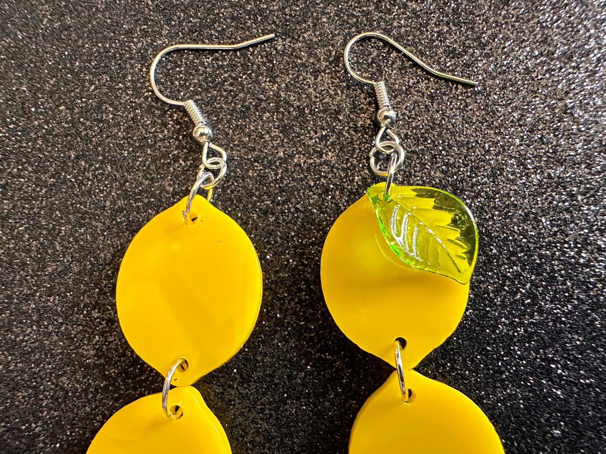 Lemon Earrings: Laser Cut Acrylic Lemons with Green Leaves, Lemonade, Fruit, Citrus, Food Earrings, Gifts for Her/Him/Them