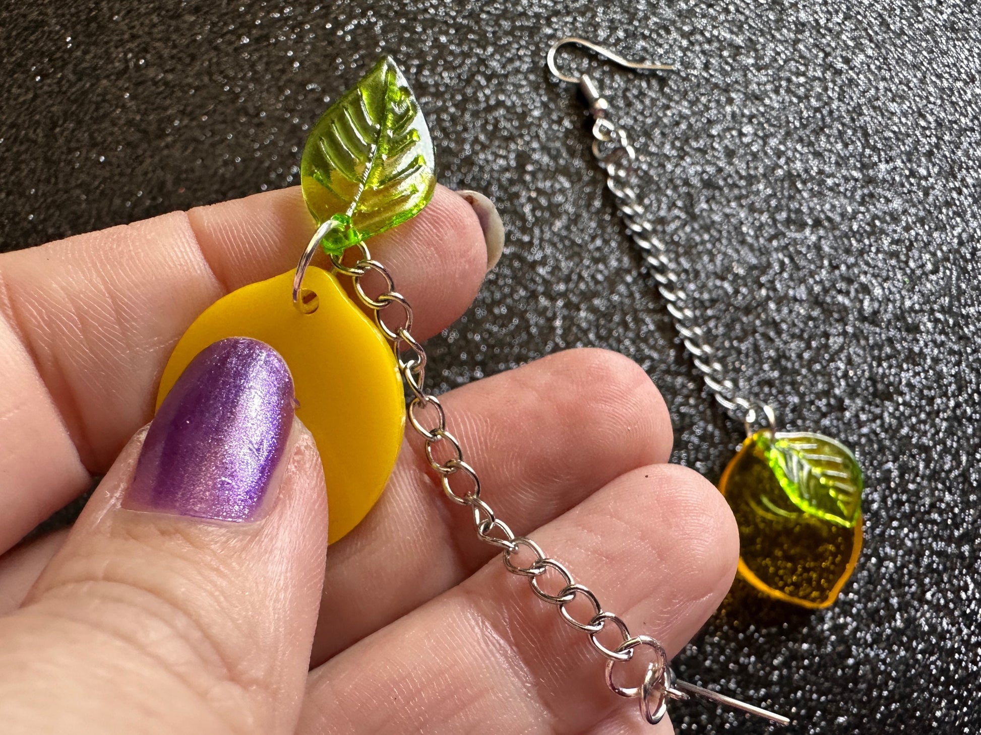 Lemon Earrings: Laser Cut Acrylic Lemons with Green Leaves, Lemonade, Fruit, Citrus, Food Earrings, Gifts for Her/Him/Them