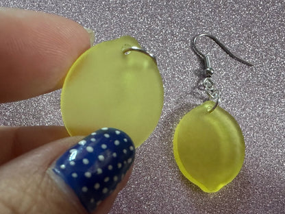 Lemon Earrings: Laser Cut Acrylic Lemons with Green Leaves, Lemonade, Fruit, Citrus, Food Earrings, Gifts for Her/Him/Them