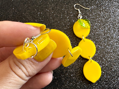 Lemon Earrings: Laser Cut Acrylic Lemons with Green Leaves, Lemonade, Fruit, Citrus, Food Earrings, Gifts for Her/Him/Them