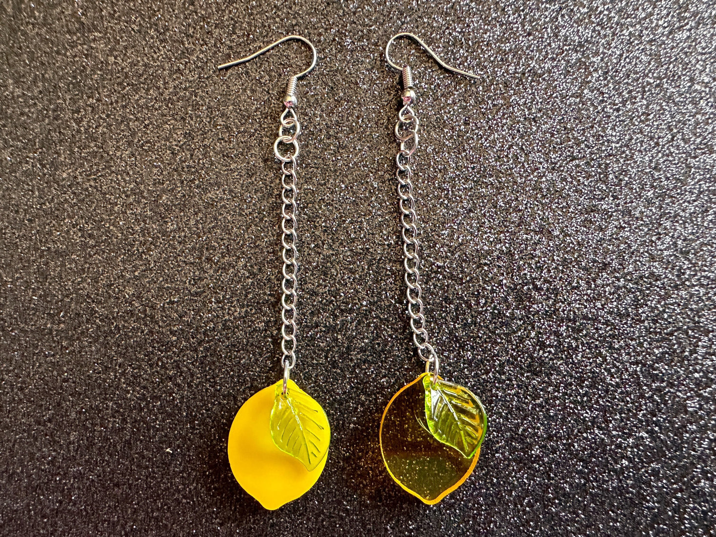 Lemon Earrings: Laser Cut Acrylic Lemons with Green Leaves, Lemonade, Fruit, Citrus, Food Earrings, Gifts for Her/Him/Them