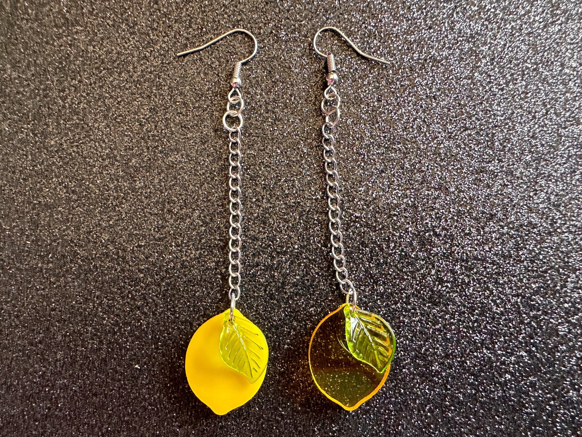 Lemon Earrings: Laser Cut Acrylic Lemons with Green Leaves, Lemonade, Fruit, Citrus, Food Earrings, Gifts for Her/Him/Them