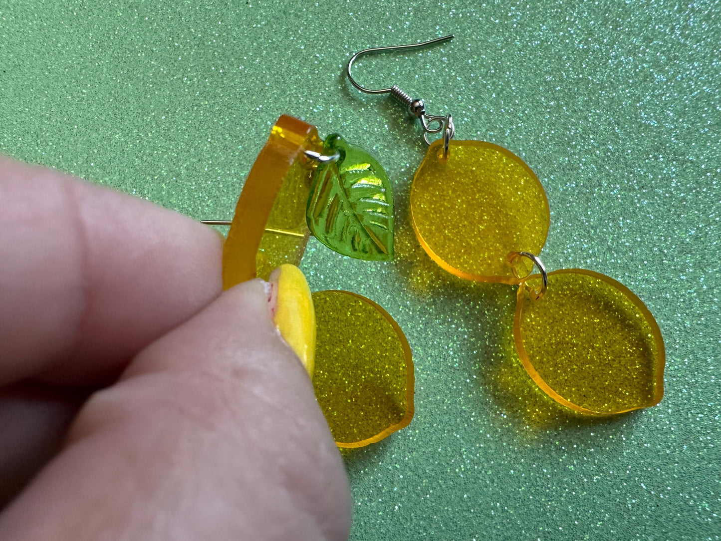 Lemon Earrings: Laser Cut Acrylic Lemons with Green Leaves, Lemonade, Fruit, Citrus, Food Earrings, Gifts for Her/Him/Them