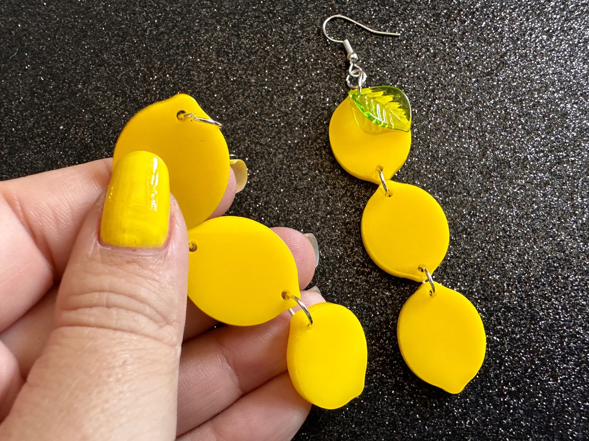 Lemon Earrings: Laser Cut Acrylic Lemons with Green Leaves, Lemonade, Fruit, Citrus, Food Earrings, Gifts for Her/Him/Them