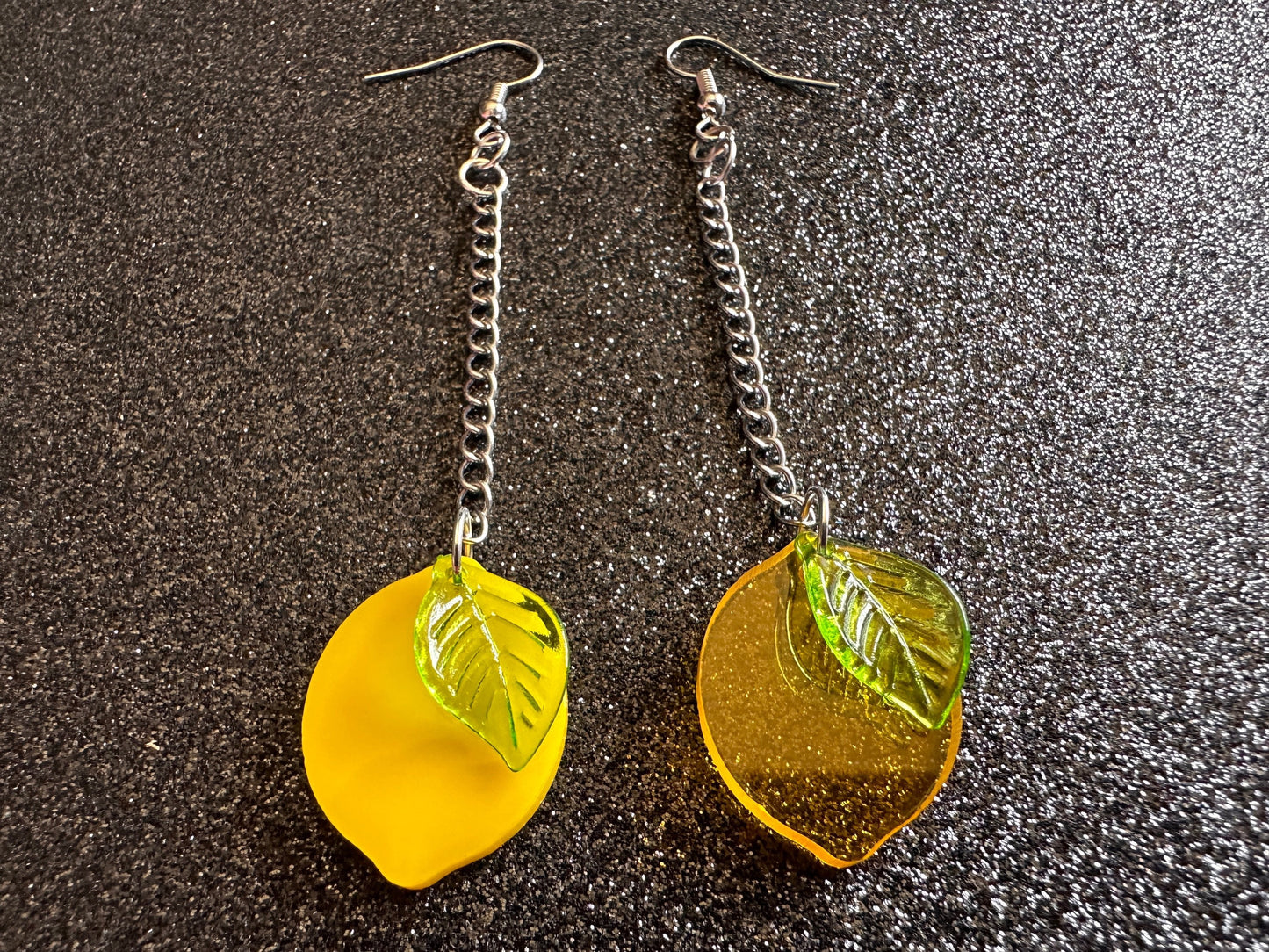Lemon Earrings: Laser Cut Acrylic Lemons with Green Leaves, Lemonade, Fruit, Citrus, Food Earrings, Gifts for Her/Him/Them